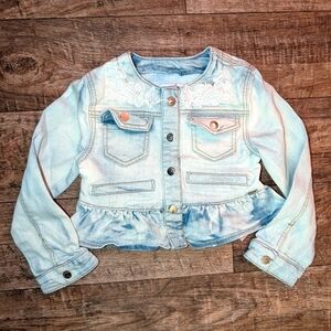Mayoral denim jacket with peplum flare and lace details size 3T EUC